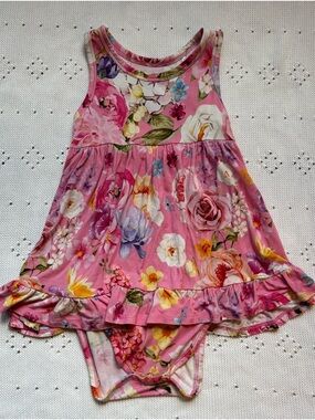 Posh Peanut Pink Floral Ruffle Dress Bodysuit